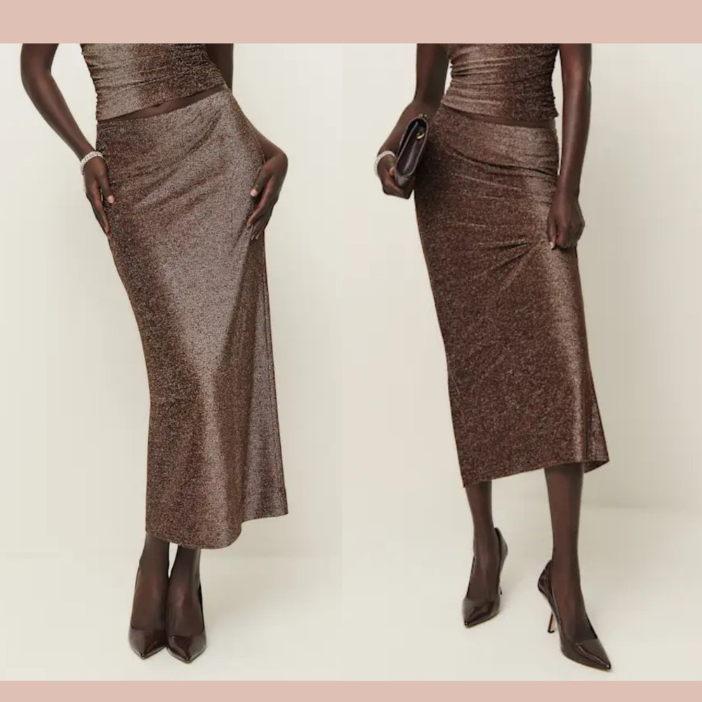 NWD $128 Reformation‎ [ XS ] Maria Knit Midi Skirt in Cafe Sparkle #7093